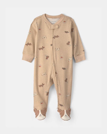 Baby Dog Cotton 2-Way Zip Sleeper - Brown, 