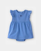 Baby Girl Seashell Short-Sleeve Bodysuit Dress - Blue, image 1 of 5 slides