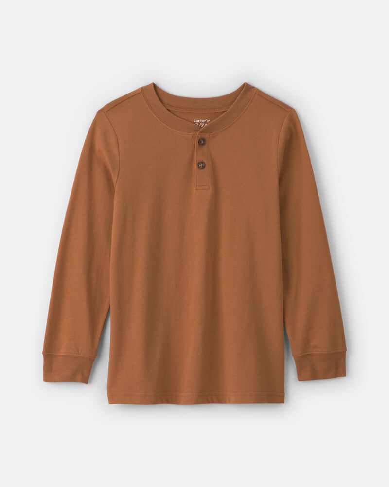 Boys Long-Sleeve Henley T-Shirt - Brown, image 1 of 3 slides