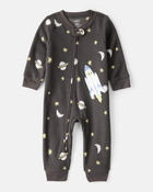 Tout-petit gar&ccedil;on - Pyjama une pi&egrave;ce ample en molleton &agrave; manches longues &agrave; imprim&eacute; &eacute;toiles et vaisseau spatial - Gris, image 1 sur 3 diapositives