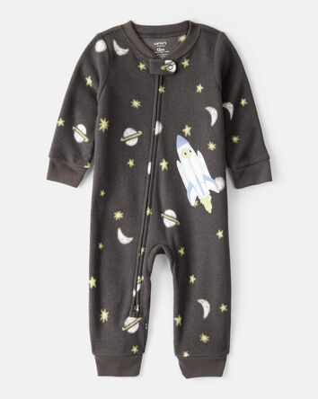 Tout-petit gar&ccedil;on - Pyjama une pi&egrave;ce ample en molleton &agrave; manches longues &agrave; imprim&eacute; &eacute;toiles et vaisseau spatial - Gris, 