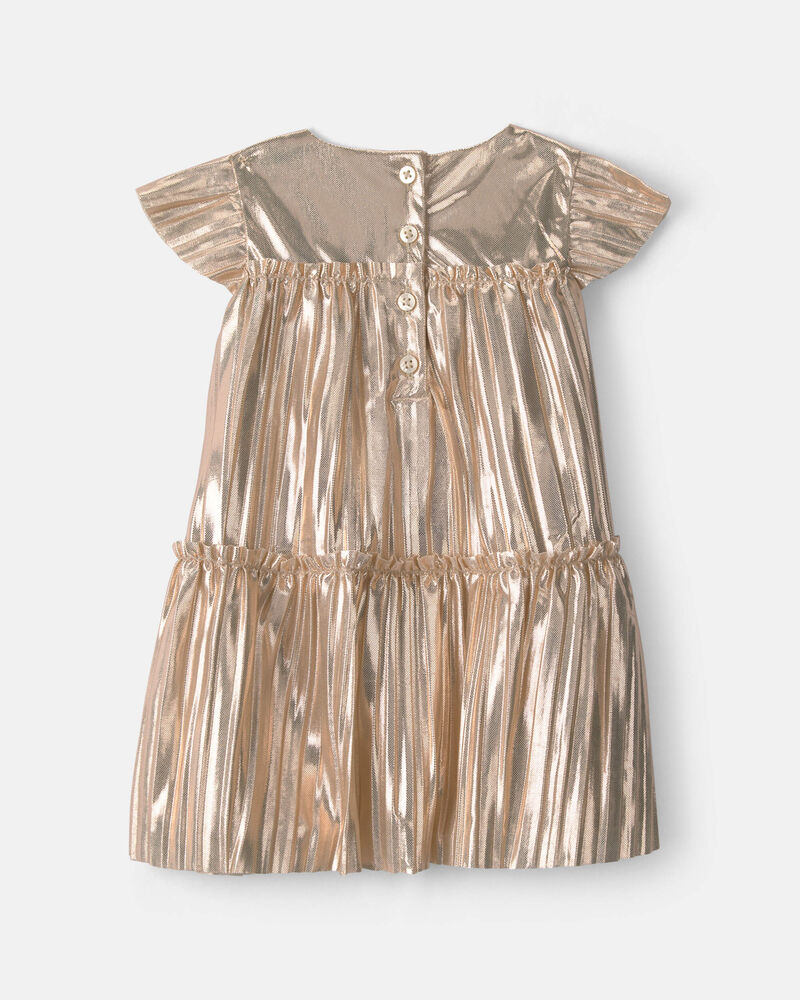 B&eacute;b&eacute; fille - Robe manches courtes en tissu froiss&eacute; m&eacute;tallique - Dor&eacute;, image 2 sur 4 diapositives