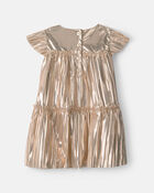 B&eacute;b&eacute; fille - Robe manches courtes en tissu froiss&eacute; m&eacute;tallique - Dor&eacute;, image 2 sur 4 diapositives