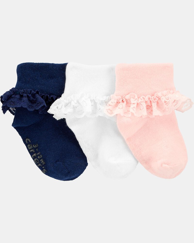 Toddler 3-Pack Lace Cuff Socks, image 1 of 2 slides