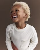 Toddler Long-Sleeve Pocket Relaxed Graphic Tee with Shapes - Cream, image 5 of 6 slides