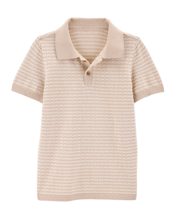 Kid Coastal Striped Knit Polo Shirt - Khaki, 