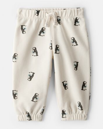 Baby Boy Penguin Print Fleece Pants - Cream, 