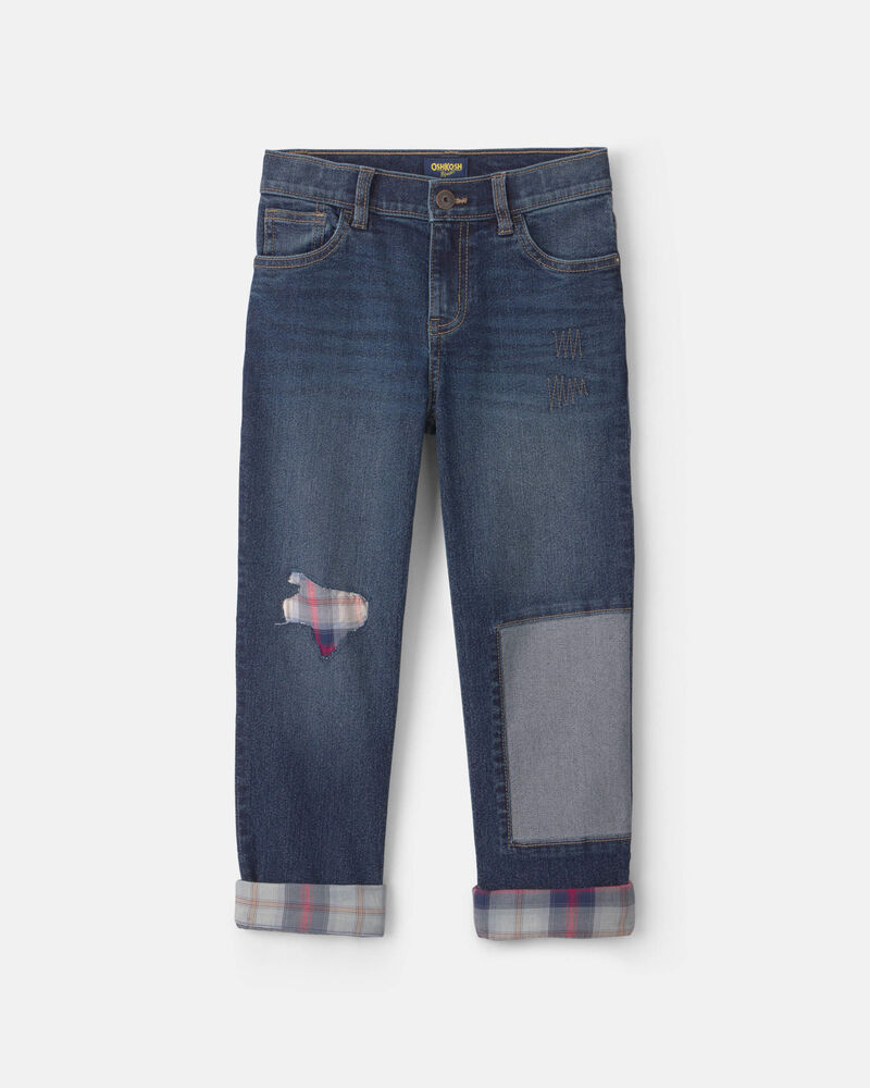 Boys Patched Denim Straight Jeans - Dark Wash, image 1 of 4 slides