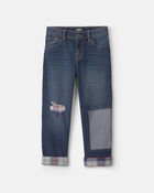 Boys Patched Denim Straight Jeans - Dark Wash, image 1 of 4 slides