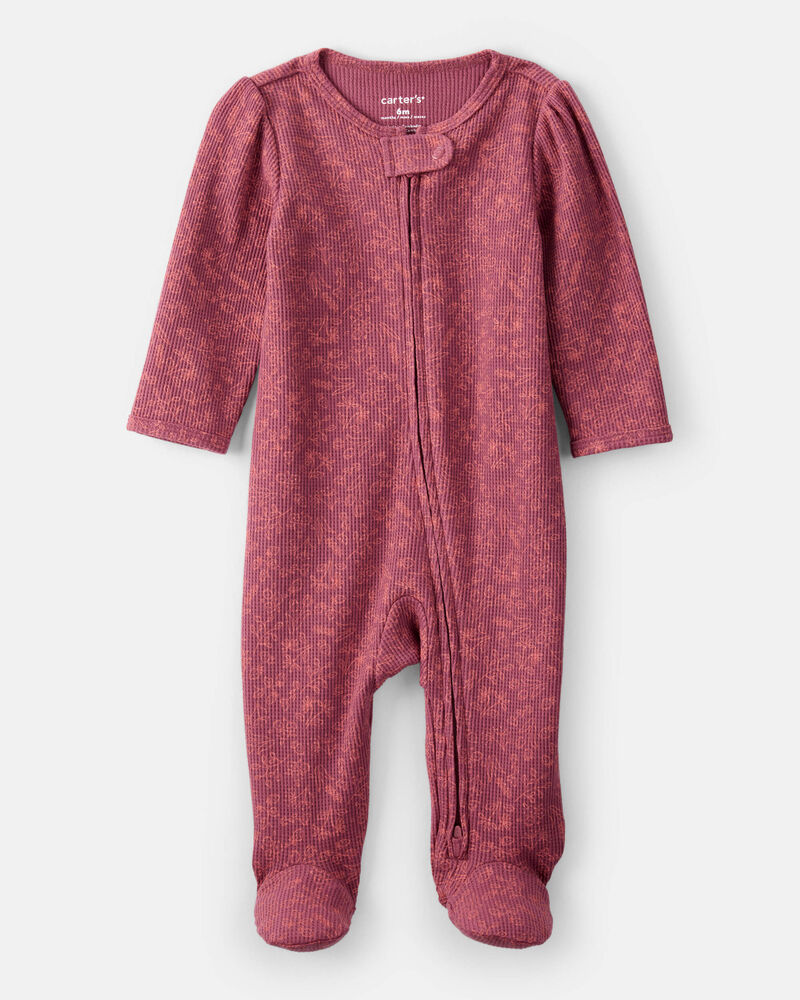 Baby Girl Floral Print Cotton Long-Sleeve 2-Way Zip Sleeper - Pink, image 1 of 5 slides