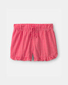 Girls Ruffle-Trim Gingham Shorts - Red, image 1 of 4 slides