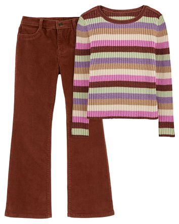 Kid 2-Piece Striped Chenille Sweater & Corduroy Flare Pants, 