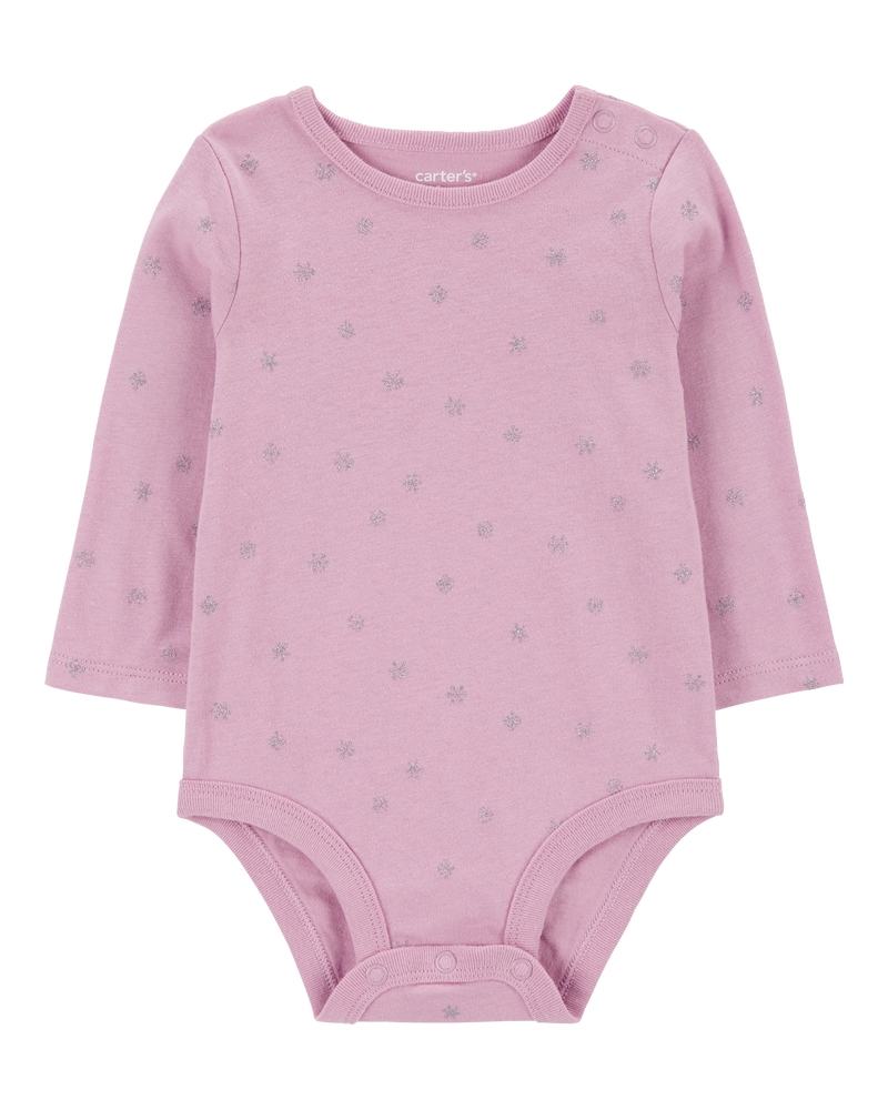 Baby Glitter Snowflake Long-Sleeve Bodysuit, image 1 of 3 slides