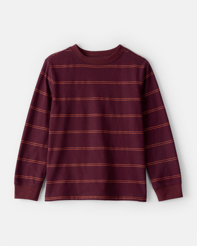 Boys Striped Long-Sleeve T-Shirt - Burgundy, image 1 of 3 slides