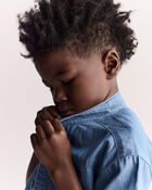 Toddler Boy Mandarin Collar Button-Down Shirt in Chambray, image 6 of 6 slides