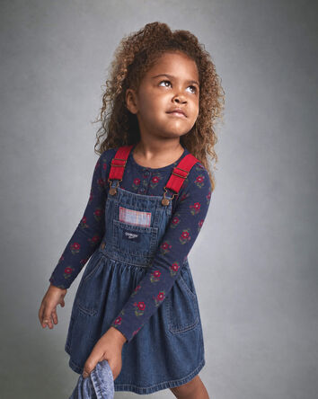 Toute-petit fille - Jupe-salopette en denim chambray - D&eacute;lav&eacute; moyen, 