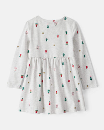 Toddler Girl Christmas Tree Print Long-Sleeve Dress, 
