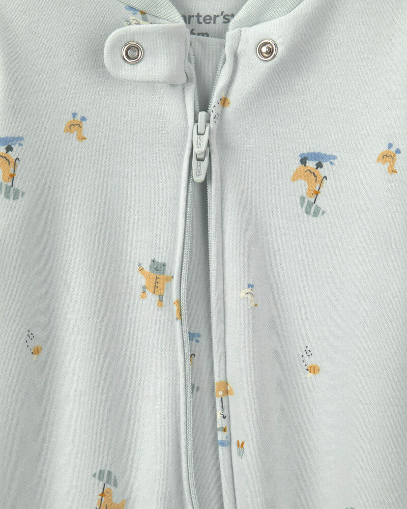 Baby 2-Way Zip Frog & Duck Cotton Sleepers - Green, image 3 of 6 slides