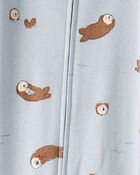 Baby Boy Otter 100% Cotton Snug Fit 2-Way Zip Footie 1-Piece Pyjamass - Blue, image 3 of 4 slides