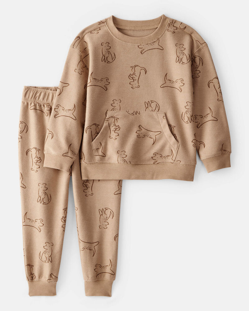 Toddler Boy Dog French Terry Long-Sleeve Tee & Pant Set - Brown, image 1 of 3 slides