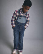 Boys Patched Denim Overalls - Blue, image 2 of 5 slides
