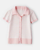 Girls Striped Button-Front Long-Sleeve Tee, image 1 of 3 slides