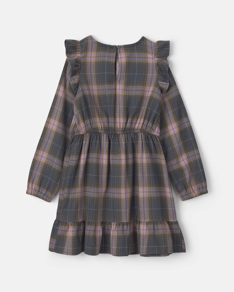 Filles - Robe &agrave; manches longues &agrave; volants et carreaux &ndash; Gris/Rose, image 2 sur 3 diapositives