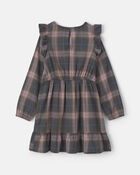 Filles - Robe &agrave; manches longues &agrave; volants et carreaux &ndash; Gris/Rose, image 2 sur 3 diapositives