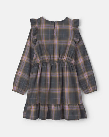 Filles - Robe &agrave; manches longues &agrave; volants et carreaux &ndash; Gris/Rose, 