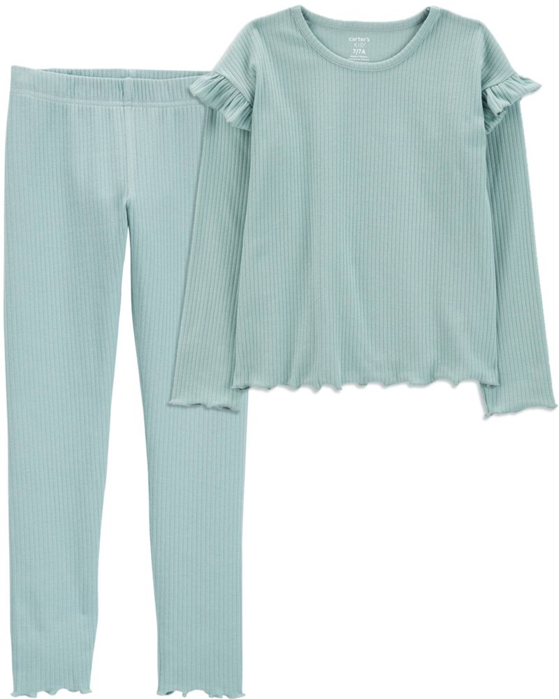 Kid 2-Piece Long-Sleeve Ribbed Top & Leggings Set, image 1 of 6 slides