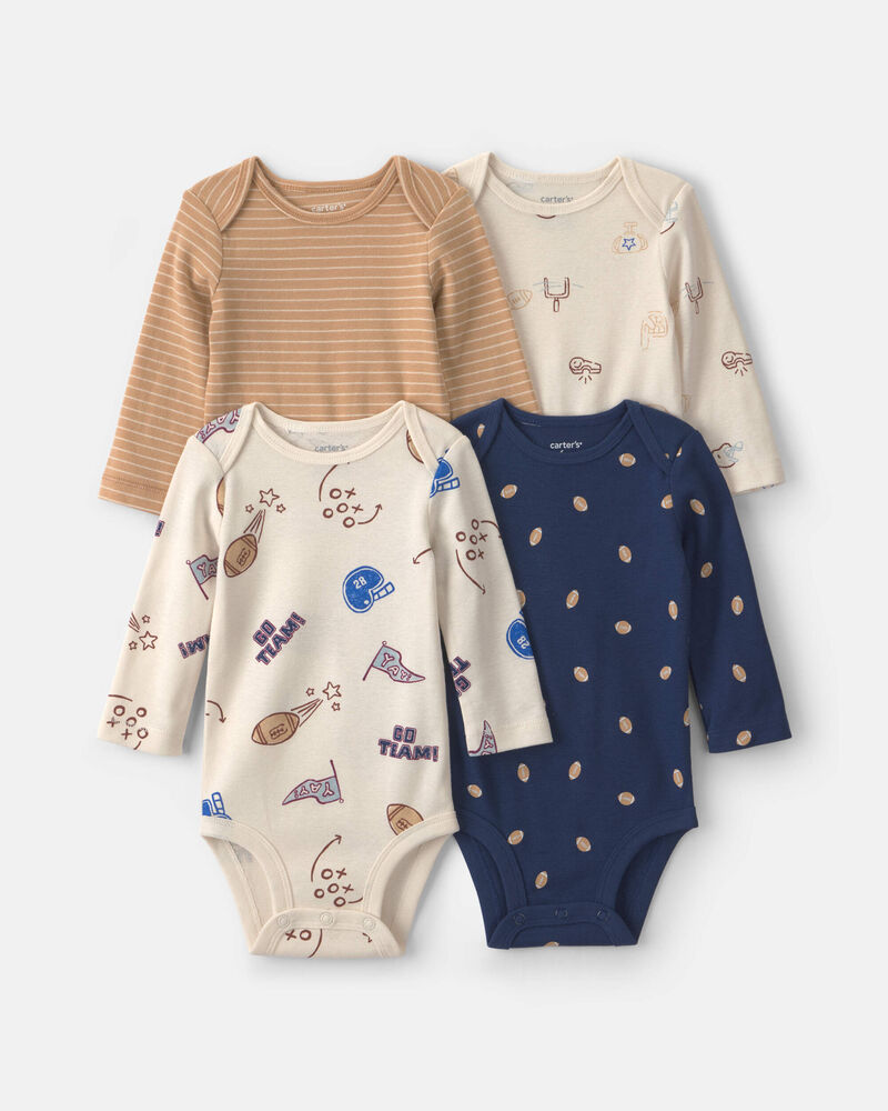 Baby Boy 4-Pack Football Long-Sleeve Multipack Bodysuits, image 1 of 6 slides