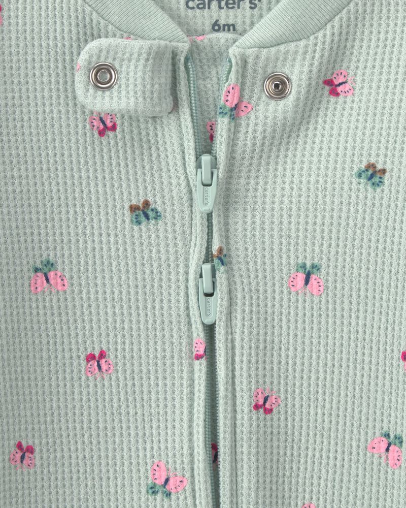 Baby Girl Butterfly Cotton 2-Way Zip Thermal Sleeper - Green, image 3 of 5 slides