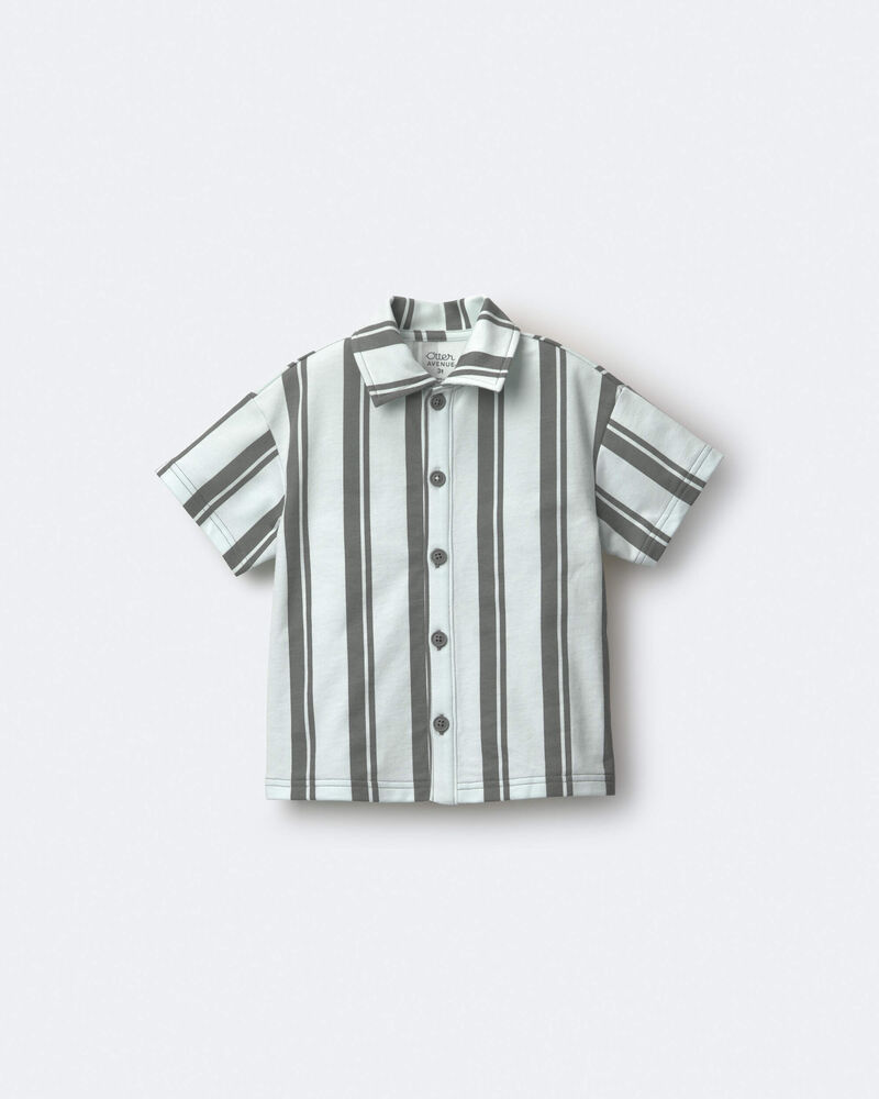 Toddler Boy Button-Down Short-Sleeve Shirt in Stripes - Light Green, image 2 of 5 slides