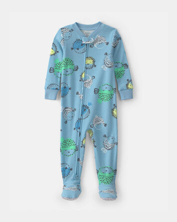 Baby Boy Pufferfish 100% Cotton 2-Way Zip 1-Piece Pyjama - Blue, 