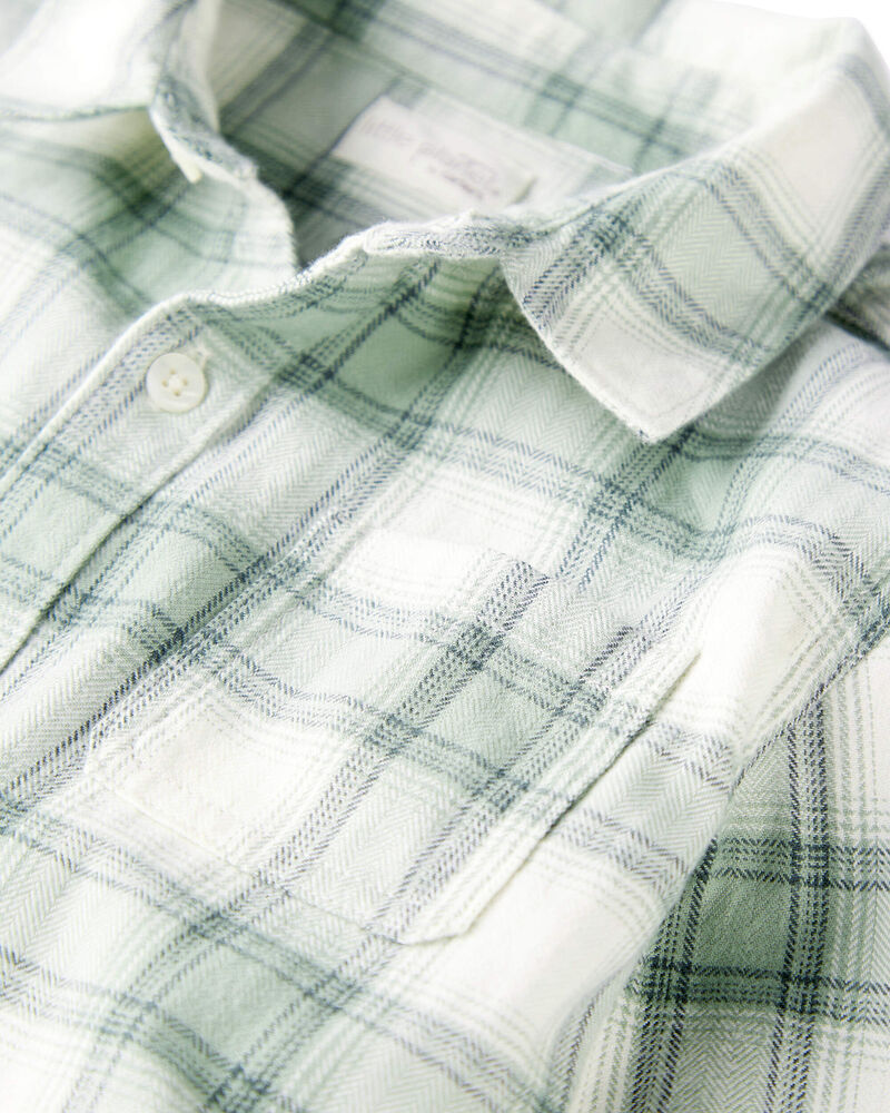 Kid Organic Cotton Herringbone Button-Front Shirt in Plaid, image 2 of 5 slides