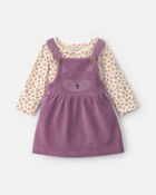 Baby Girl 2-Piece Fox Velvety Long-Sleeve Dress Set - Purple/Cream, image 1 of 6 slides