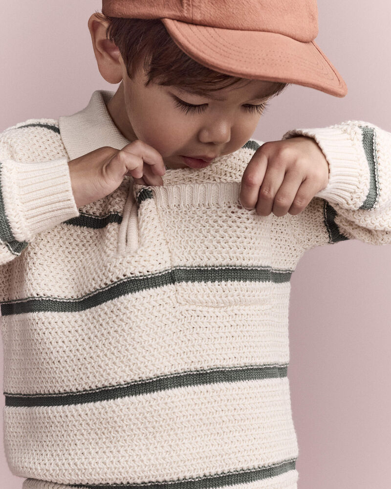 Toddler Boy Striped Quarter-Zip Sweater - Cream/Sage, image 4 of 6 slides