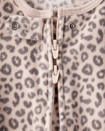 Baby Girl Leopard Print Loose Fit Long-Sleeve Sleeper - Cream/Brown, 
