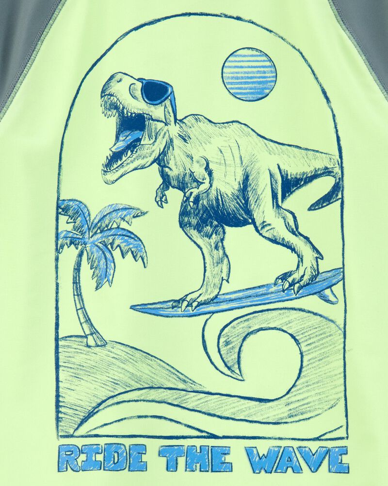 Boys Dinosaur Short-Sleeve Rashguard - Lime Green, image 4 of 5 slides