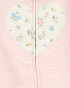 Baby Girl Heart Striped 2-Way Zip Cotton Sleeper Pyjamas - Pink, image 2 of 3 slides