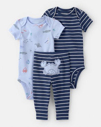 B&eacute;b&eacute; gar&ccedil;on - Ensemble 3 pi&egrave;ces cache-couches et pantalon, animaux marins &ndash; Bleu, 