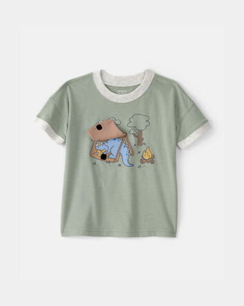 Tout-petit gar&ccedil;on - T-shirt &agrave; imprim&eacute; dinosaure en camping - Vert, 