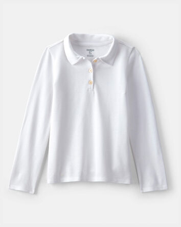 Girls Uniform Pique Long Sleeve Polo  - White, 