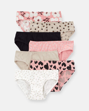 Girls 7-Pack Floral Hipster Underwear - Black/Pink/White/Brown, 