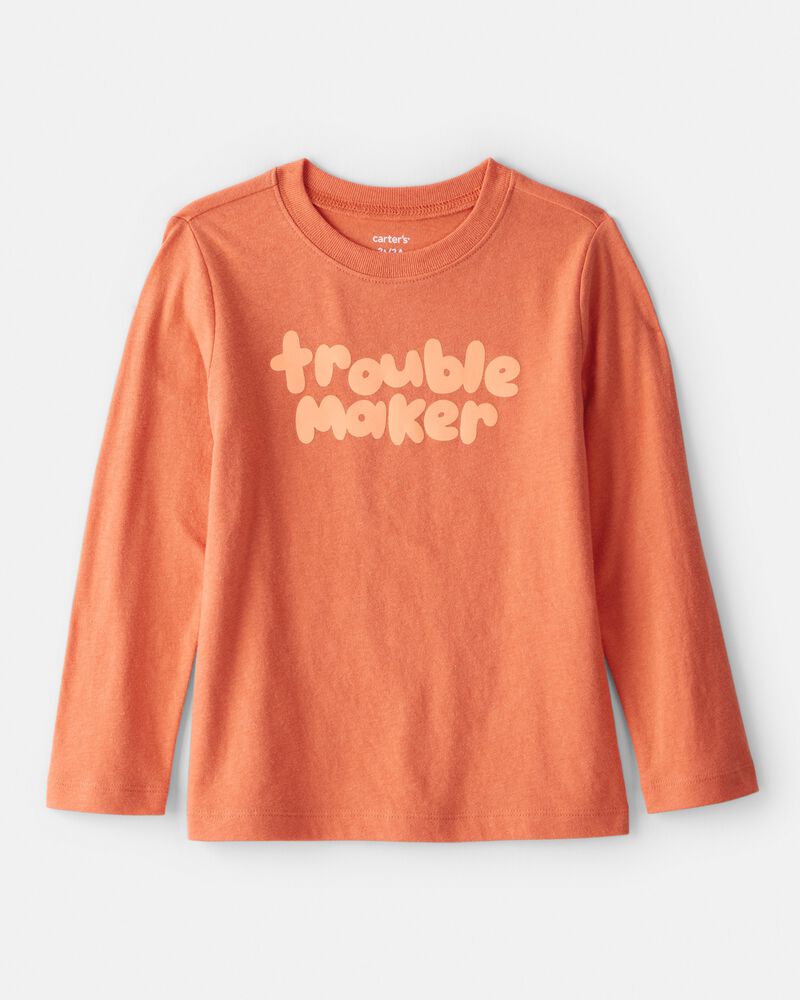 Toddler Boy Troublemaker Long-Sleeve Graphic Tee - Orange, image 1 of 3 slides