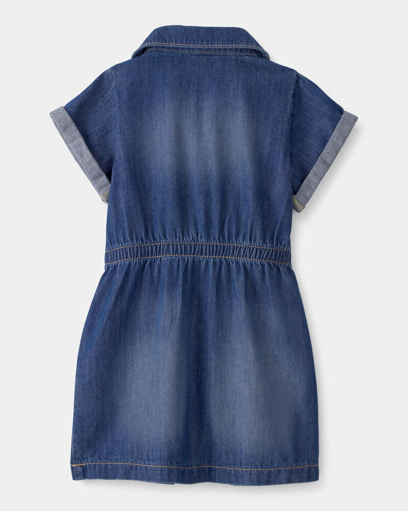 Toddler Girl Denim Button-Up Dress - Dark Wash, image 2 of 5 slides