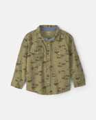 Boys Western Canvas Button-Down Shirt - Olive Green, image 1 of 3 slides