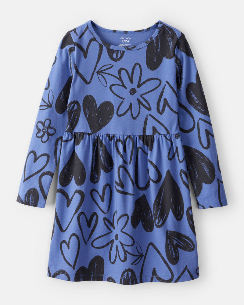 Girls Heart Long-Sleeve Dress - Blue, image 1 of 4 slides