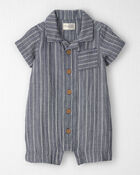 Baby Gauze Short-Sleeve Romper in Navy, image 1 of 4 slides