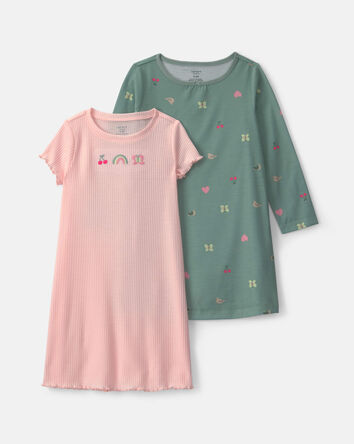Filles - Emballage 2 robes de nuit &agrave; motif papillon - Rose/Vert, 